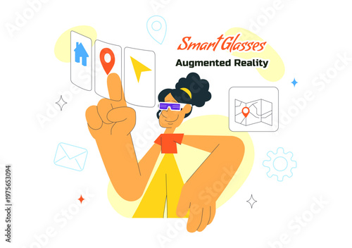 Smart Glasses Augmented Reality Illustration With Futuristic Interface, Digital Navigation Icons, Wearable Technology and Modern Innovation Design