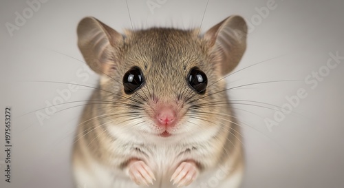 Close-up Portrait of a Cute Mouse with Big Eyes and Whiskers.