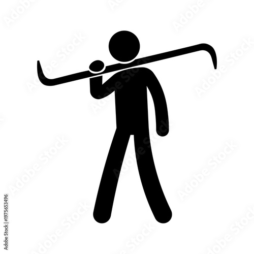 Stickman Holding Crowbar – Pry Tool Silhouette Vector Icon.
