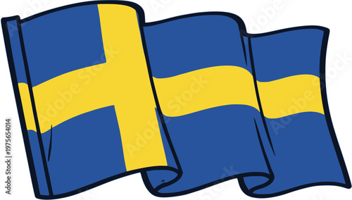 Sweden Flag Waving Pop Art Style Vector Illustration