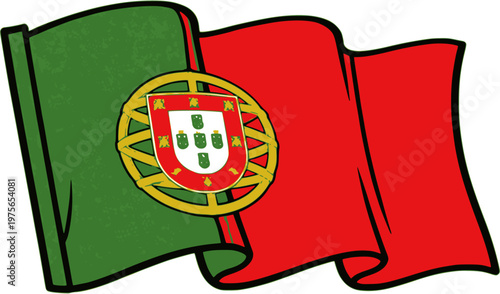 Portugal Flag Waving Pop Art Style Vector Illustration