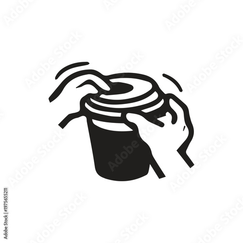 Hands securing a lid onto a disposable cup ensuring a tight seal for hot beverages