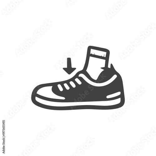 Simple graphic representing the act of wearing footwear or inserting a foot into a sneaker