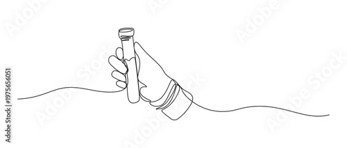 Continuous line drawing of test blood sample from glass tube to find covid-19 vaccine.single Continuous line art drawing of a blood sample test tube vector design,