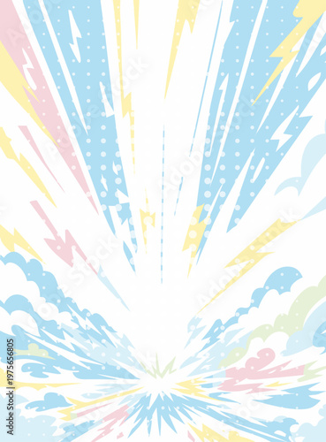 漫画風ポップな爆発放射線と雲の背景素材