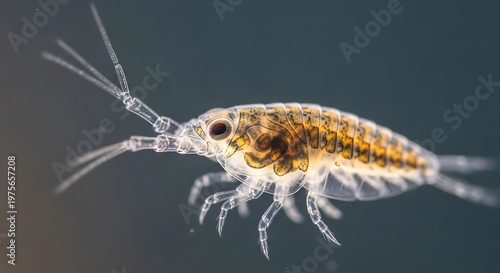 Microscopic Amphipod Crustacean - Detailed Macro Photography of Tiny Creature.