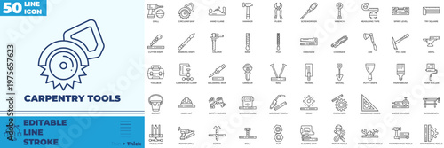 Carpentry Tools Line Editable Icons set