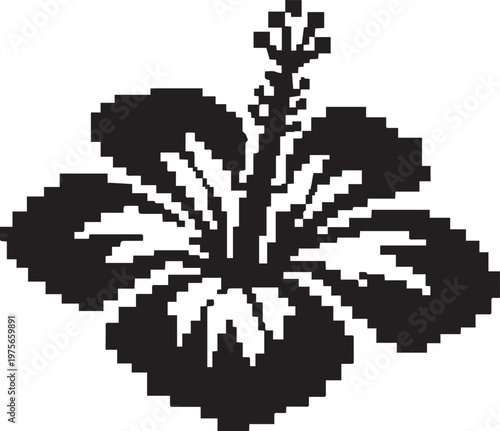 hibiscus flower pixel silhouette tropical stencil design vector