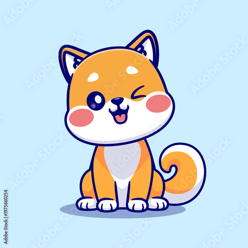 Cute Shiba Inu Dog Sitting Cartoon 