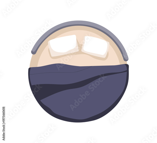 Double bed, round circle shape, top above view. Bedroom furniture with pillow...