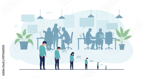 People in office space interior.