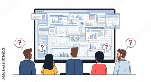 People looking at big screen.