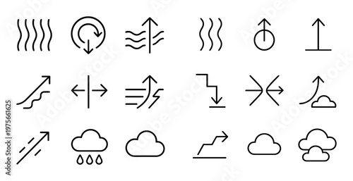 Airflow and weather direction icons indicating movement and change