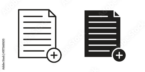 Add document icon vector design set. Icon Symbol Black Outline and Solid