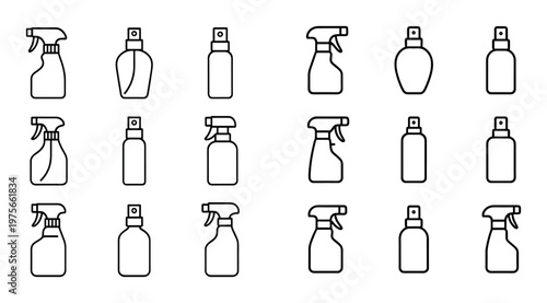 Spray bottle icons arranged in grid on white background
