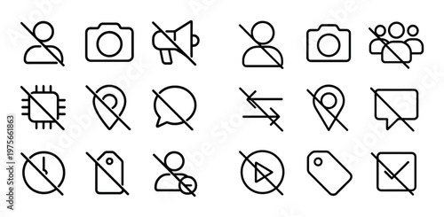 Interface icons representing privacy and permission restrictions on grid