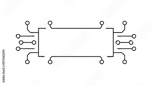 Black Outline Icon of Rectangular Component with Top and Bottom Pins