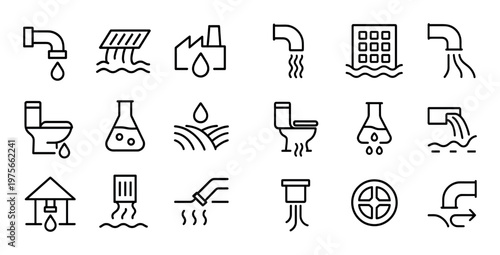 Plumbing and water system icons shown on white grid layout