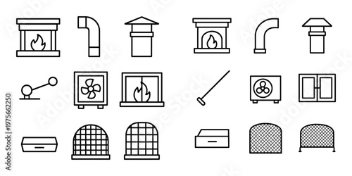 Chimney and fireplace component icons displayed in grid