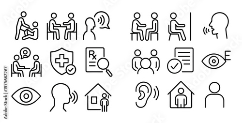 Medical communication and accessibility icons arranged in grid