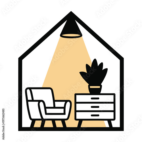 Cozy indoor living space with a warm and inviting ambiance under a spotlight