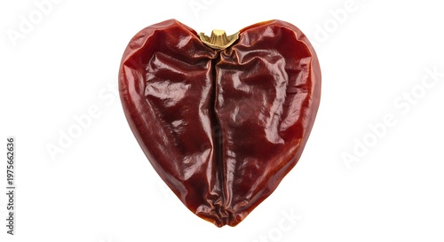 Heart-Shaped Dried Chili Pepper on White Background, Isolated Close-Up.