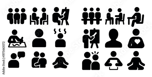 People icon figures showing interactions and gestures in grid layout