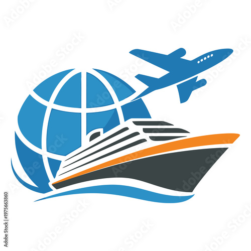 Global travel with airplane and cruise ship imagery