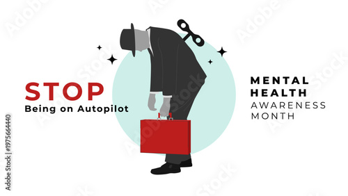 Raise awareness for Mental Health Month with this powerful visual about burnout. Featuring a businessman as a wind-up toy, it symbolizes the struggle of office stress, exhaustion, and the need to stop