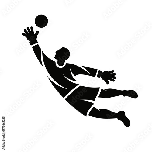 Handball player silhouette, athletic sports icon, black vector illustration, goalkeeper in action