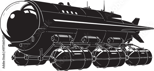 Black submarine vector, futuristic underwater vehicle, military submarine, navy vessel, illustration