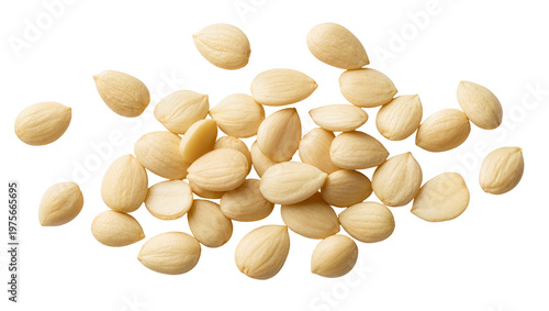 Tableau sur toile Pile of blanched almonds raw healthy and organic, isolated on transparent backgr
