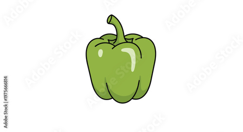Fresh green bell pepper illustration with highlights and simple shadows isolated on a clean and plain white background.