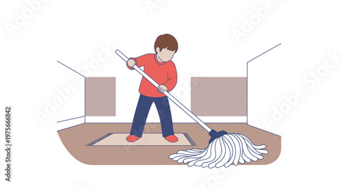 Cleaning, Mop, Janitor, Household chores, Vector illustration