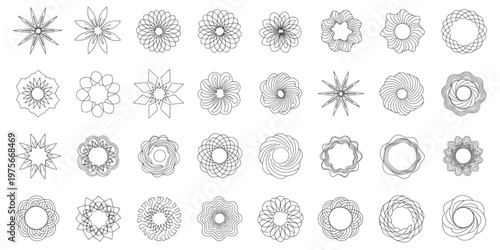 A Collection of Intricate Geometric Rosette Patterns with a Starburst Design and Circular Motifs