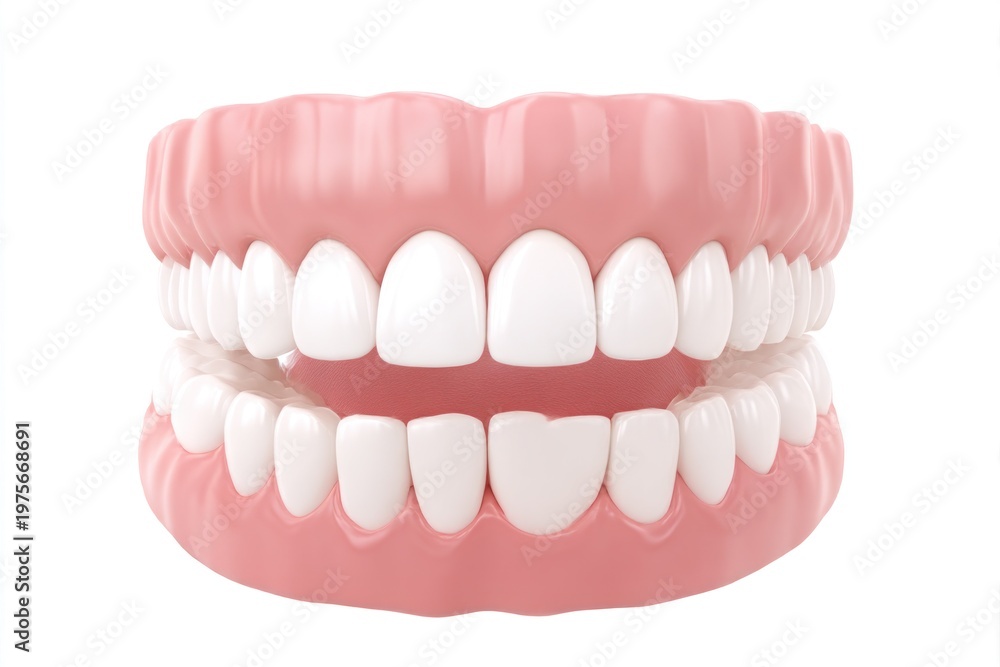 Obraz premium Pediatric dental anatomy chart illustration showing upper and lower arches with complete primary dentition in a front-facing view