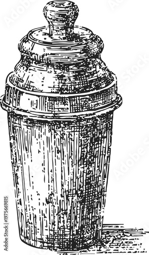 Vintage cocktail shaker with textured metal surface and lid for mixing drinks