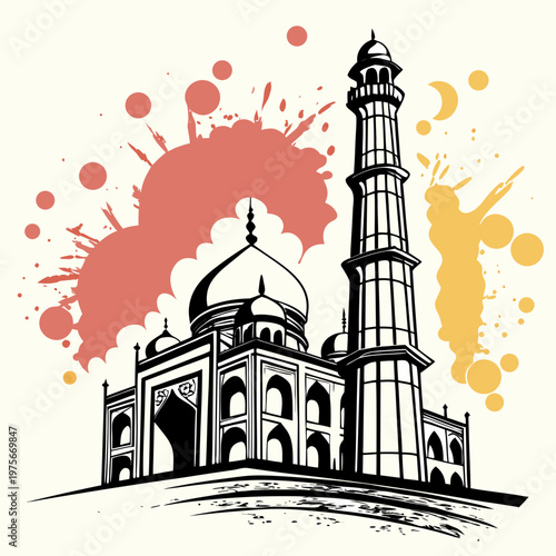 Taj mahal indian historical building art vector.