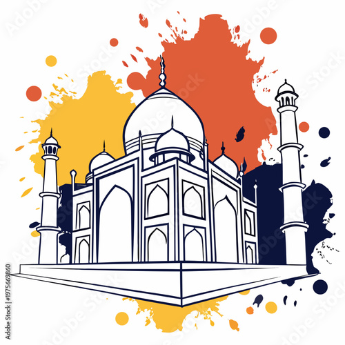 Taj mahal famous historical building art vector.
