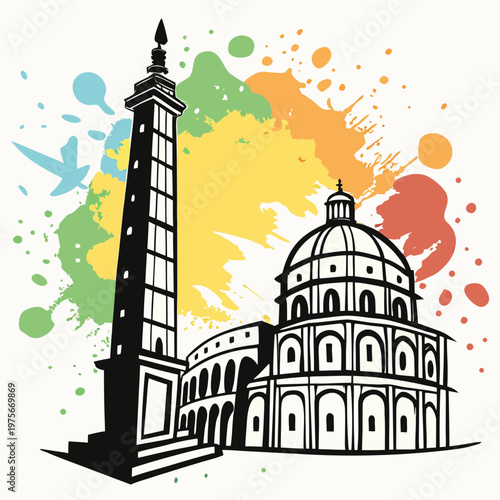 Washington monument landmark splash art vector.