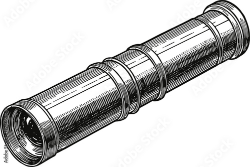 Vintage brass telescope illustration hand drawn nautical spyglass with detailed engravings and antique design