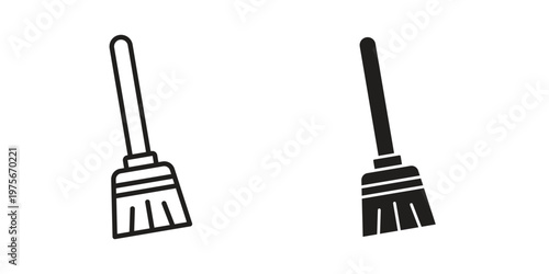 Broom icon vector design set. Icon Symbol Black Outline and Solid