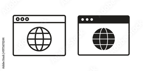 Browser icon vector design set. Icon Symbol Black Outline and Solid