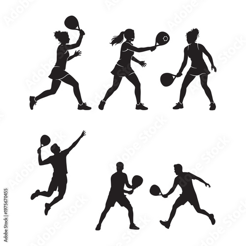 cool boy and girl playing padel pose silhouette