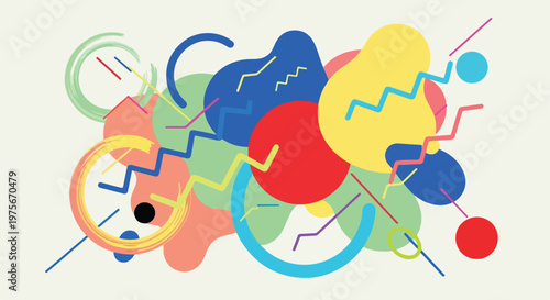 Abstract Memphis Style Design with Vibrant Shapes and Geometric Accents