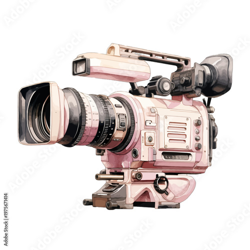 Professional Pink Video Camera Camcorder Watercolor Illustration for Filmmaking