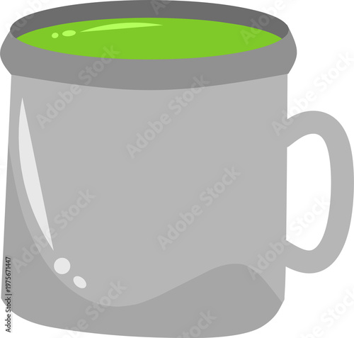 Green Beverage in Grey Mug Illustration