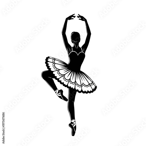Ballet Dancer Arabesque Silhouette Vector Classical Dance for Dance Studio Logo