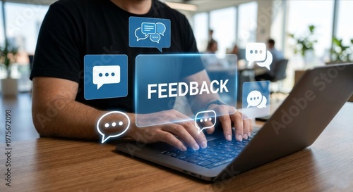 Customer Feedback Concept with Chat Message Icons and Digital Communication Interface