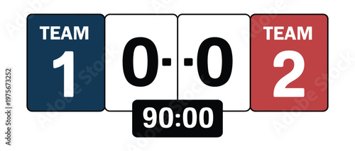 Football Match Scoreboard UI 0-0 Timer Team Score Panel Design, vector illustration